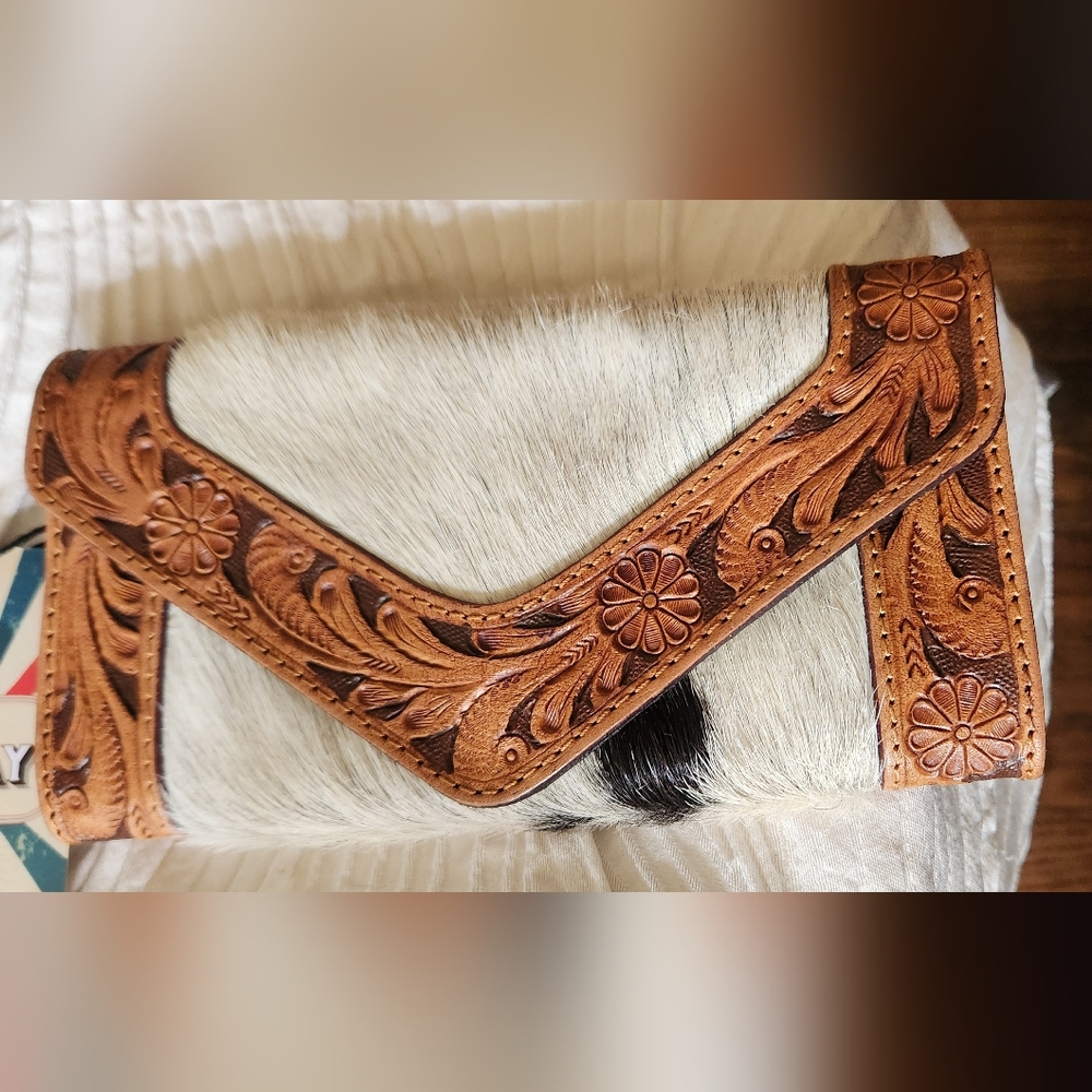 Olay Elegant Brown and White Women's Clutch Hair On Hide